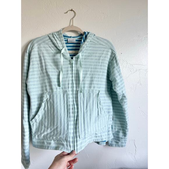 Columbia M teal comfy cozy hoodie zip up sweater aqua stripe outdoor casual top - Picture 3 of 7
